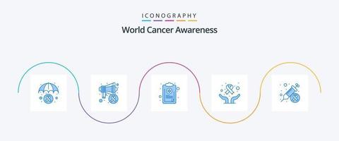 paquete de iconos azules 5 de conciencia mundial sobre el cáncer, incluido el cáncer. día del cáncer. cuadro. manos. síntoma vector