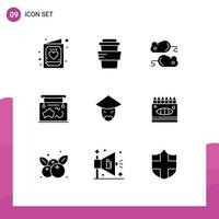 Group of 9 Modern Solid Glyphs Set for emperor guide closing location frame Editable Vector Design Elements