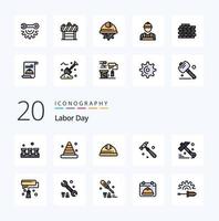 20 Labor Day Line Filled Color icon Pack like hammer tool tool construction labour helmet vector