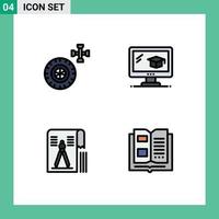 Stock Vector Icon Pack of 4 Line Signs and Symbols for car geometry education compass book Editable Vector Design Elements