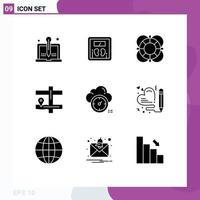 9 User Interface Solid Glyph Pack of modern Signs and Symbols of dashboard navigation machine map outline Editable Vector Design Elements