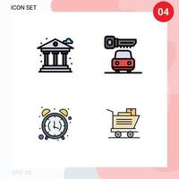 Filledline Flat Color Pack of 4 Universal Symbols of city clock money security office Editable Vector Design Elements