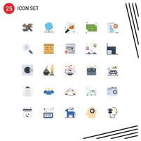 User Interface Pack of 25 Basic Flat Colors of delete note delete data analyzing money cash Editable Vector Design Elements