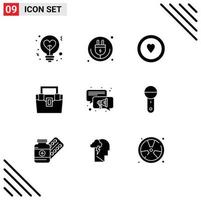 Set of 9 Commercial Solid Glyphs pack for toolkit construction iot box circle Editable Vector Design Elements