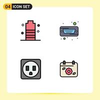 Set of 4 Modern UI Icons Symbols Signs for battery electric mobile battery hard calendar Editable Vector Design Elements