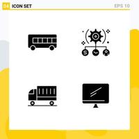 Set of 4 Vector Solid Glyphs on Grid for bus delivery task setting transport Editable Vector Design Elements