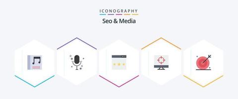 Seo and Media 25 Flat icon pack including media. targeting. media. target. business vector