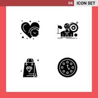 Set of 4 Modern UI Icons Symbols Signs for clock shopping time hit diamond Editable Vector Design Elements