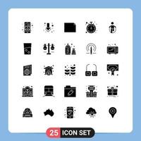 Mobile Interface Solid Glyph Set of 25 Pictograms of jumping activity document fix watch Editable Vector Design Elements