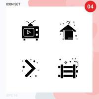 Set of 4 Modern UI Icons Symbols Signs for tv navigation video holiday bomb Editable Vector Design Elements