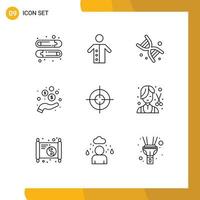 Pack of 9 creative Outlines of aim coins bio money hand Editable Vector Design Elements