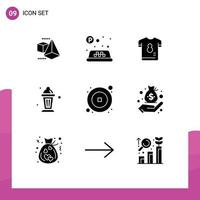 Modern Set of 9 Solid Glyphs Pictograph of new coin player ramadan islam Editable Vector Design Elements