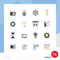 Pack of 16 Modern Flat Colors Signs and Symbols for Web Print Media such as cocktail setting learning gear arrow Editable Pack of Creative Vector Design Elements