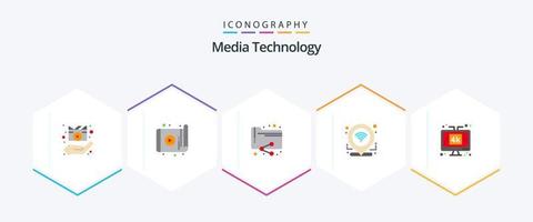 tecnología de medios 25 paquete de iconos planos que incluye conexión. GPS. dispositivo. facturar documentos vector