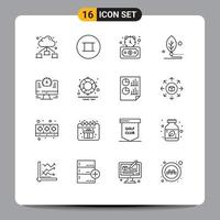 Universal Icon Symbols Group of 16 Modern Outlines of time computer fast life digital Editable Vector Design Elements
