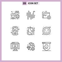 paquete de iconos de vector de stock de 9 signos y símbolos de línea para ocho elementos de diseño de vector editables de gadget de teléfono de carpeta de reinicio