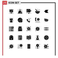 25 Universal Solid Glyphs Set for Web and Mobile Applications pointer restaurant tent kitchenware boiling Editable Vector Design Elements