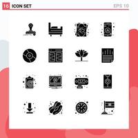 Solid Glyph Pack of 16 Universal Symbols of columns disk romance dvd navigation Editable Vector Design Elements