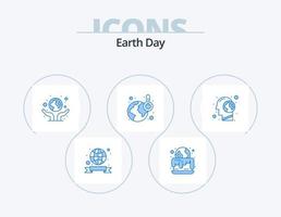 día de la tierra icono azul paquete 5 diseño de iconos. humano. cerebro. tierra. temperatura. global vector
