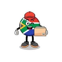 caricatura de la mascota de la bandera de sudáfrica como mensajero vector