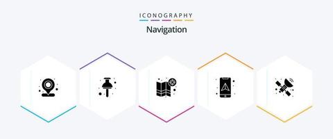 paquete de iconos de 25 glifos de navegación que incluye gps. móvil. ubicación. ubicación. objetivo vector