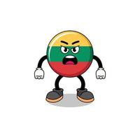 lithuania flag cartoon illustration with angry expression vector