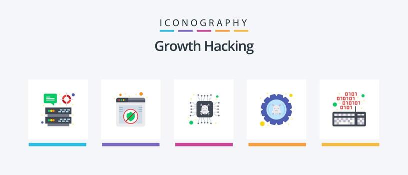 Hacking Flat 5 Icon Pack Including coding. hack. chip. error. bug. Creative Icons Design vector