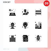 Set of 9 Vector Solid Glyphs on Grid for idea campaigns computer cake sweet Editable Vector Design Elements