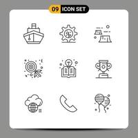 Pack of 9 Modern Outlines Signs and Symbols for Web Print Media such as education lollipop factory dessert environment Editable Vector Design Elements