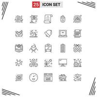 Pack of 25 creative Lines of glasses siren document cab hand Editable Vector Design Elements