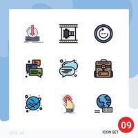 Group of 9 Filledline Flat Colors Signs and Symbols for messages group movie reel ui reload Editable Vector Design Elements