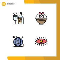 Group of 4 Modern Filledline Flat Colors Set for glass globe ddrink baby live Editable Vector Design Elements