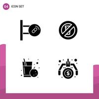 Pictogram Set of 4 Simple Solid Glyphs of medical juice medicine no water health Editable Vector Design Elements