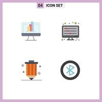 Flat Icon Pack of 4 Universal Symbols of computer design graph sound waves pencil Editable Vector Design Elements