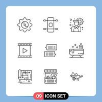 Modern Set of 9 Outlines and symbols such as mail chat configuration production film Editable Vector Design Elements