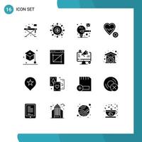 16 User Interface Solid Glyph Pack of modern Signs and Symbols of graduation beat funds heart medical Editable Vector Design Elements