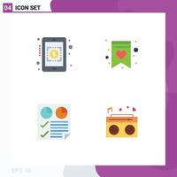 Modern Set of 4 Flat Icons and symbols such as banking report favorite data radio Editable Vector Design Elements