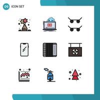 Mobile Interface Filledline Flat Color Set of 9 Pictograms of audio samsung video huawei smart phone Editable Vector Design Elements