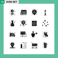 Group of 16 Modern Solid Glyphs Set for tv tower sydney gas building australia Editable Vector Design Elements