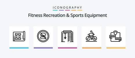paquete de íconos de la línea 5 de equipos deportivos y recreativos que incluye saltos. actividad. patineta. peso. equipo. diseño de iconos creativos vector