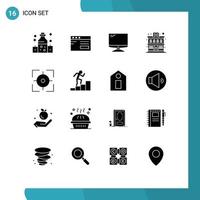 16 Thematic Vector Solid Glyphs and Editable Symbols of crosshair hotel computer building pc Editable Vector Design Elements