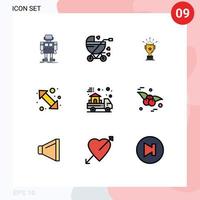 grupo de símbolos de iconos universales de 9 colores planos de línea de llenado modernos de cochecito arriba a la derecha a la izquierda ir trofeo elementos de diseño de vectores editables