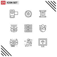 Group of 9 Outlines Signs and Symbols for server delivery learning box easter Editable Vector Design Elements