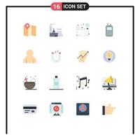 Modern Set of 16 Flat Colors Pictograph of user human cable wireless radio Editable Pack of Creative Vector Design Elements