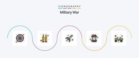 Military War Line Filled Flat 5 Icon Pack Including military. atomic. time bomb. crime vector