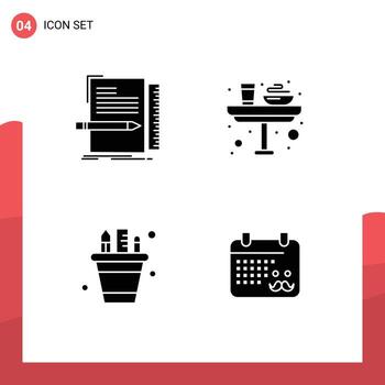 grupo de 4 signos y símbolos de glifos sólidos para la programación del almuerzo con código elementos de diseño de vectores editables para la pluma de la cena
