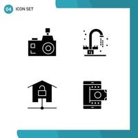 4 glifos sólidos vectoriales temáticos y símbolos editables de dispositivos de cámara kit de grifo de fotógrafo elementos de diseño vectorial editables vector