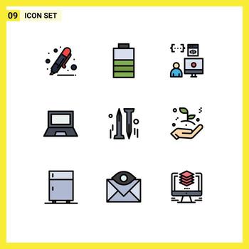 Filledline Flat Color Pack of 9 Universal Symbols of laptop gadget app devices programmer Editable Vector Design Elements