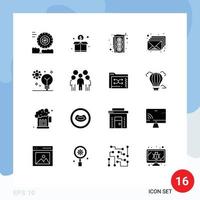 Group of 16 Modern Solid Glyphs Set for intelligence creativity graphic card artificial intelligence mail Editable Vector Design Elements