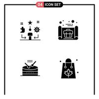 Pack of 4 creative Solid Glyphs of user drum star business plan music Editable Vector Design Elements